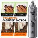 Whisper Quiet Dog Nail Grinder with 4 LED Lights, Safe & Stress-Free for Sensitive Dogs Cats of All Breeds & Sizes, 3 Grinding Bits, 3-Speed, Pet Nail Trimmers, Rechargeable Painless Grooming Kit Grey