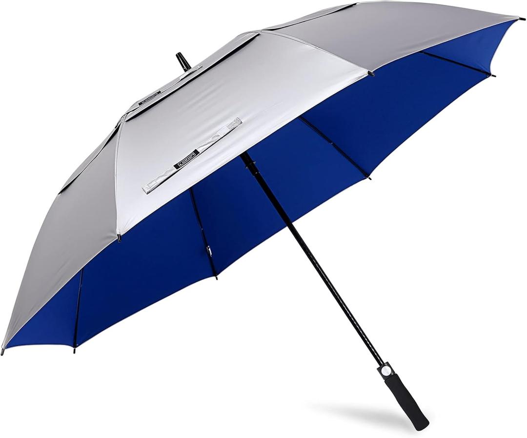 G4Free 47/54/62/68 Inch UV Protection Golf Umbrella Auto Open Vented Double Canopy Oversize Extra Large Windproof Sun Rain Umbrellas (Blue/Silver)