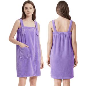 PJGGZ Towel Robe for Women with Straps - Lightweight Absorbent Cozy Bath Wraps for Women After Shower (Light Purple, S/ M)