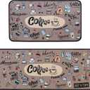 Coffee Kitchen Rugs,Non Skid Washable Microfiber mats for Kitchen Floor,Coffee Theme Kitchen Cushioned Runner Rug Decor Sets of 2 Pieces,17"x 47"+17"x 30"