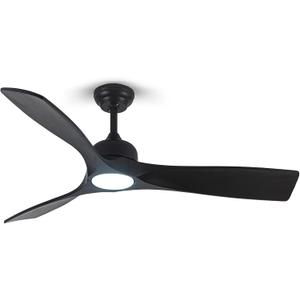 52 Black Outdoor Ceiling Fan with Light, Rustic Farmhouse Ceiling Fan with Light and Remote, 3 Blade Wood Propeller Ceiling Fan for Bedroom Patios, Large Air Flow 3-Color Dimmable Ceiling Fan Light