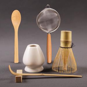 COANTO Matcha Whisk Set - Includes Sifter Bamboo Whisk (Chasen), Tea Spoon, Spoon Holder, Scoop and Whisk Holder, 4 pcs (No Bowl Included)