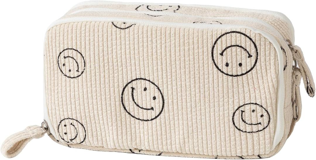 3 x Large Pencil Case Pouch Pencil Bag Corduroy Capacity Pen Case Stationery Bag School College Office Organizer for Teens Girls Adults Student Kids (C-Beige)