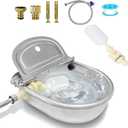 Automatic Water Dispenser for Dogs, Animal Drinking Water Bowl with 2 Float Valve,304 Stainless Steel auto self Filling Dog Water Bowl Dispenser Outdoor Livestock Water Bowl Kit for Chicken.
