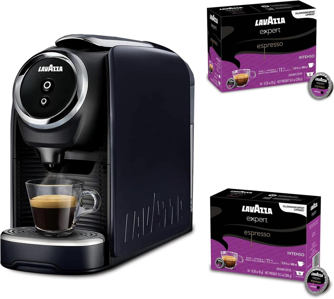 Lavazza Classy Mini Espresso Coffee Machine 72 Count Intenso Capsules Compact Single-Serve Brewer Compatible BLUE & Expert Pods