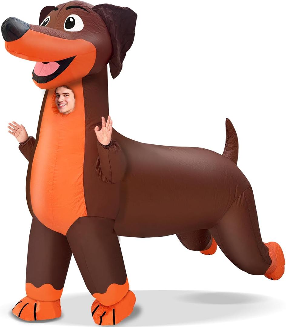 Camlinbo Inflatable Dog Costume for Adults, Full-Body Blow Up Dachshund Costumes, Funny Halloween Inflatable Suit for Men Women Party Cosplay