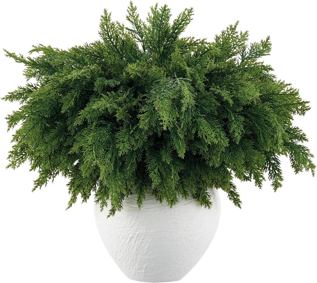 Aurdox 16 Pcs Real Touch Norfolk Pine Branch  18" Artificial Christmas Green Plants Branches, Faux Greenery Pine Stems Fake Cedar Picks for Vase DIY Crafts, Christmas Picks Indoor Home Decor