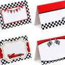 Affrolling 48 Pcs Race Car Food Labels Signs Folded Place Cards for Table Setting Blank Name Cards Birthday Party First Lap Around the Track Birthday Decorations
