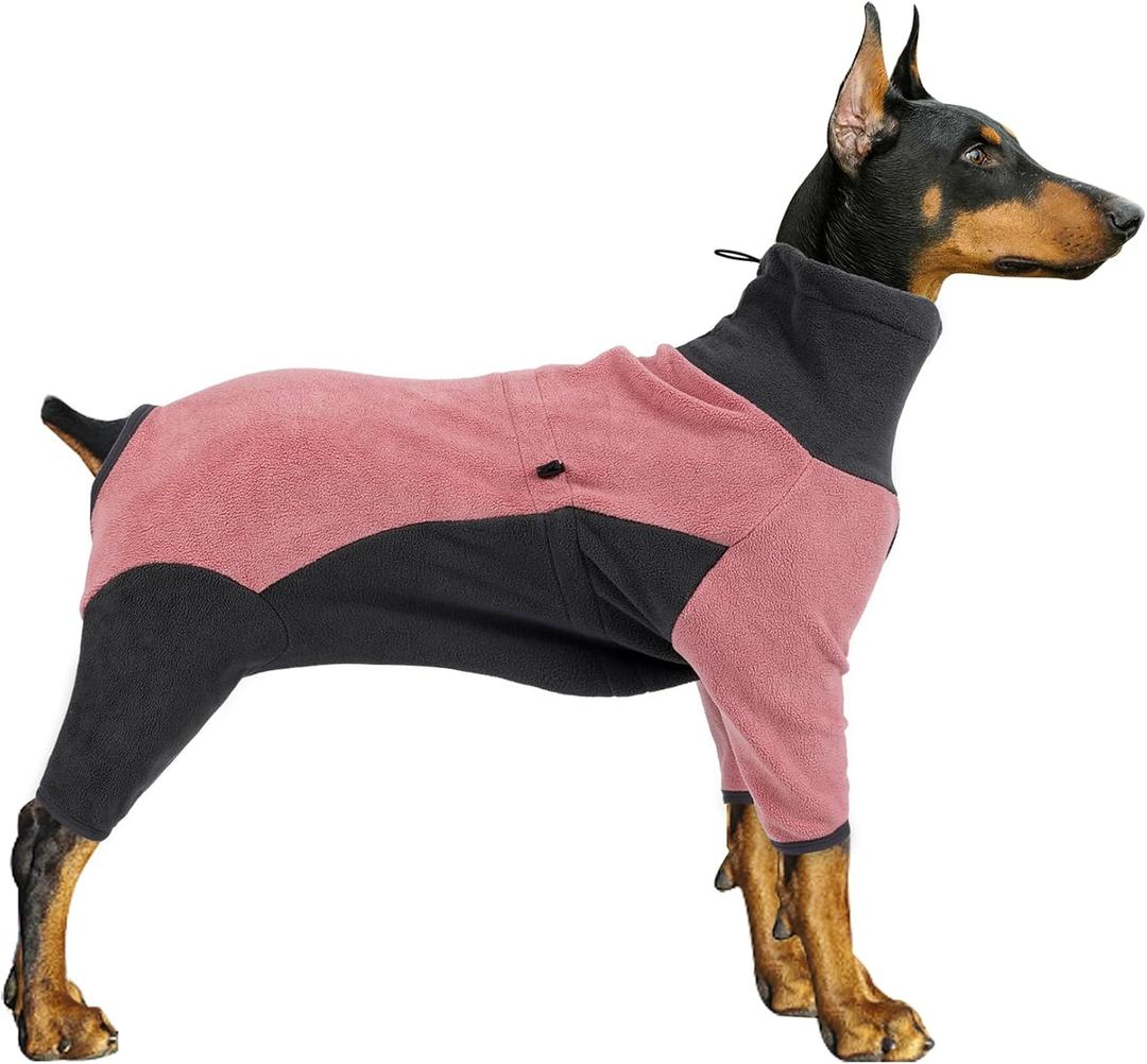 Dog Winter Coat - Warm Fleece Jacket, Windproof Pullover Bodysuit, Fullbody Pajamas Onesie for Medium Large Dogs (XSmall, Pink)
