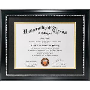 GraduationMall 8.5x11 Diploma Frame with Black over Gold Mat or Display 11x14 Document without Mat, UV Protection Acrylic, Black with Silver Beads