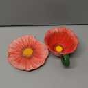 Coral Red Ceramic Flower Coffee Cup with Saucer, 10 Oz, Peony Floral Design, Dishwasher Safe, for Coffee, Tea, Dessert
