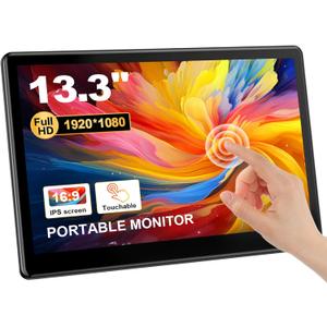 Industrial Touchscreen Monitor 13.3 inch, FHD 19201080 IPS Laptop Touch Monitor HDMI VGA Display Support VESA Mount Compatible with Laptops PC Mac (13.3 Inch)