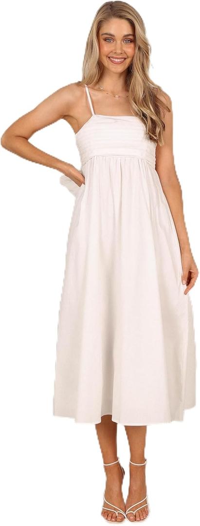 Petal & Pup Women's Alice Bow Back Midi Dress (Small, White)