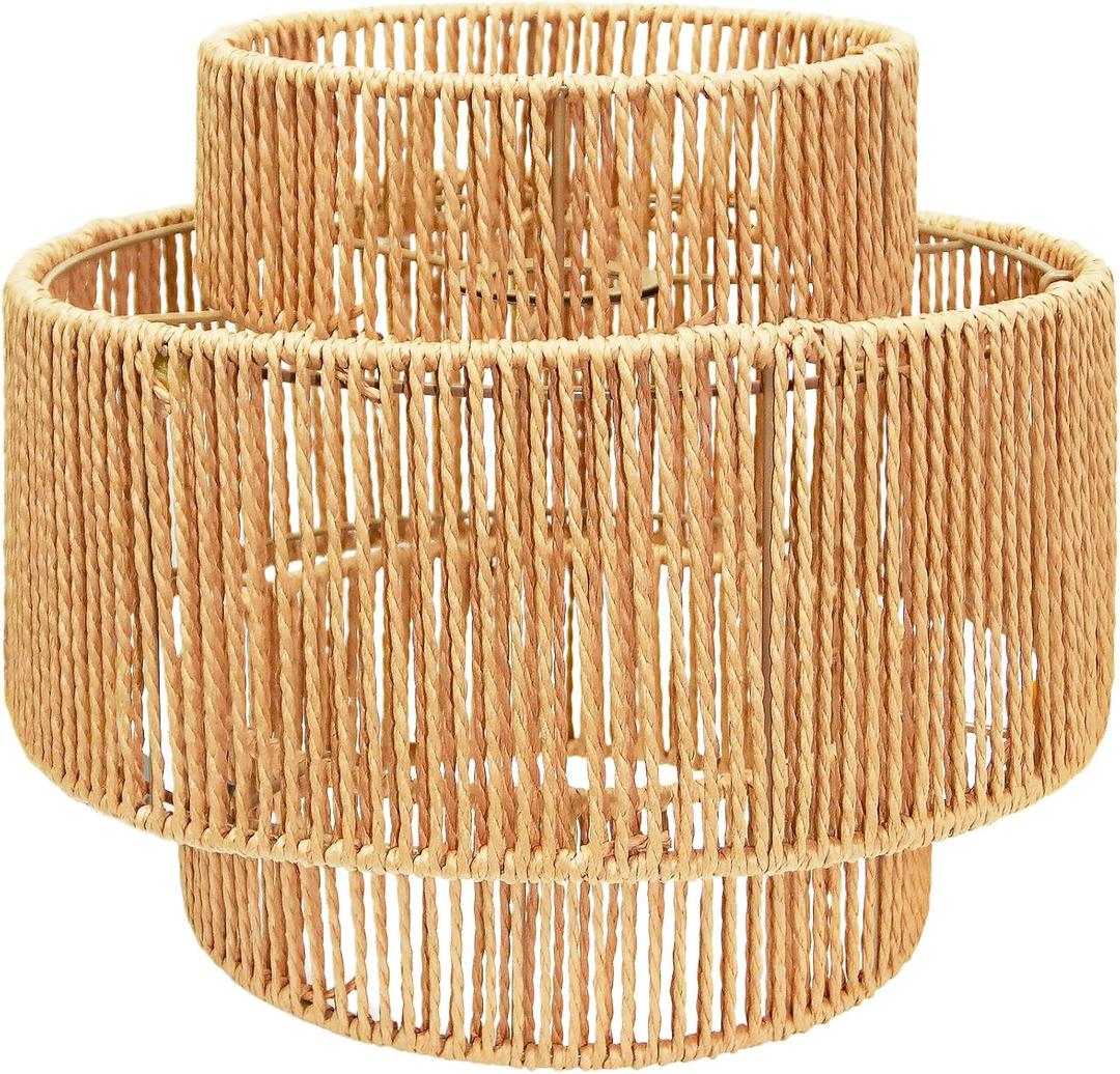 Hanging Light Lamp Shades Boho Rattan Lamp Shades, Woven LampShades for Floor Lamps Rattan Pendant Lights Boho Lamp Ceiling Light, Plug in Pendant Light Fixtures Hanging Lamp 1.54lb, 12 Inch-Lantern Shade