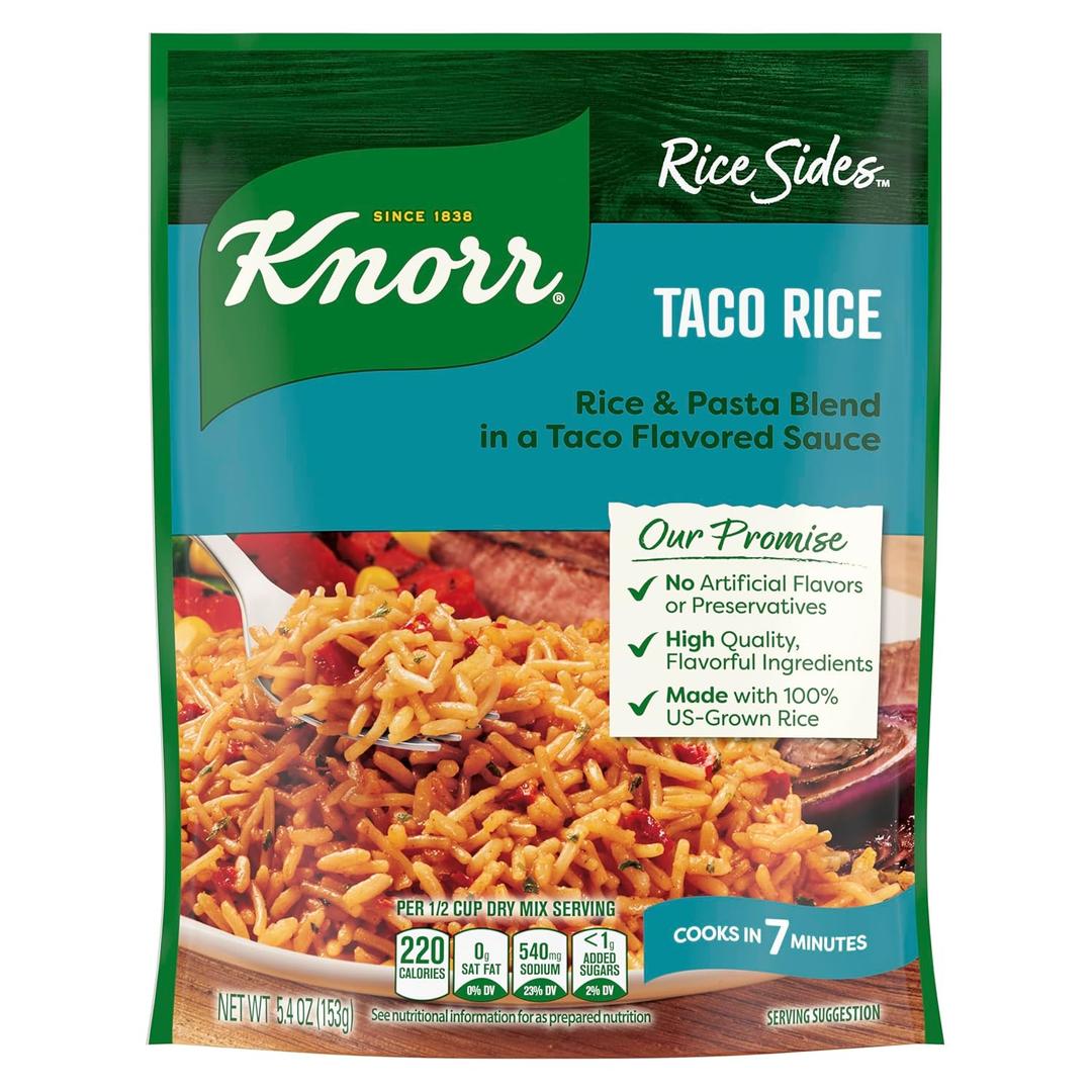 Knorr Rice Sides Taco Rice For a Tasty Rice Side Dish No Artificial Flavors or Preservatives, No Added MSG 5.4 oz, Best By: 04 JUN 27