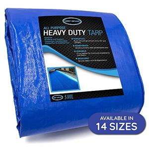 Dry Gear 30x30 Blue Waterproof Tarp – Heavy Duty 5 MIL Thick Outdoor Tarpaulin Cover - Multi Purpose Protection for Camping, Tent, Roof, Patio, Pool, Floor, Furniture, Boat, Truck Beds, Pack of 2