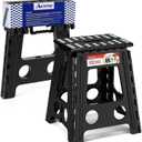 ACSTEP Folding Step Stool 16 Inch Heavy Duty Step Stool Foldable for Adults and Kids, Collapsible Stepping Stool with Handle, Non Slip Folding Stools for Kitchen Hold Up to 400lbs (Black 1PC)