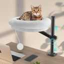 Cat Desk Bed, Pet Cats Desk Nest Round Hammock, 360 Rotation & Height Adjustable, Comfortable Washable Soft Pad for Kitten, Metal Frame for Table Mounted Desk Side Pet Perch Bed Furniture