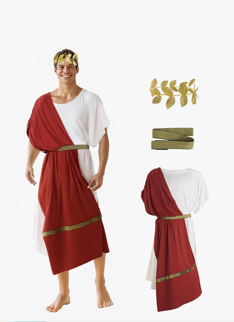 Ancient Greek Toga Adult Roman Costume with Headband Halloween Cosplay Outfit, Size -XL