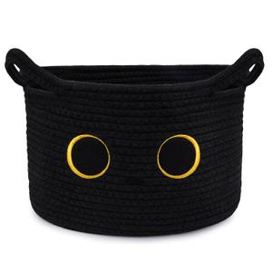 Cute Cat Toy Basket, Large Cotton Rope Toy Bin Box for Cats Bin | Oval Baby 0rganize Blanket Shower Hamper with Handles, Decorative Storage Cat Bin, Halloween Decor,13"D x 8"H IN