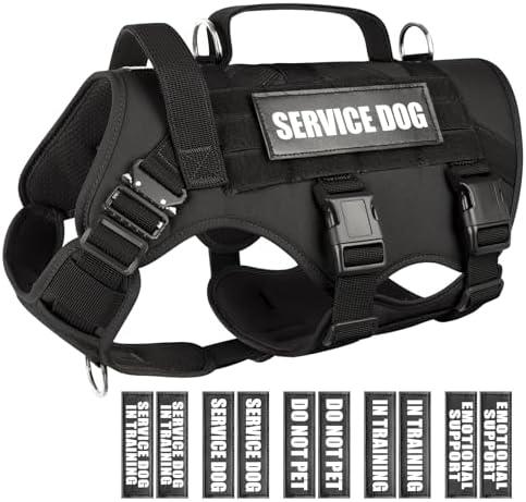 WINSEE Service Dog Vest Harness for Large Dog, Tactical Working MOLLE Vest with 10 Pet Patches, No Pull Heavy Duty Harness for Training Walking