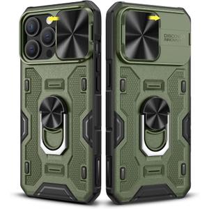 Caka for iPhone 13 Pro Case with Stand, [Full Camera Cover] [360Rotated Kickstand Ring] Protective Heavy Duty Shcokproof Hard Rugged Military Grade Phone Accessories for 13Pro Green