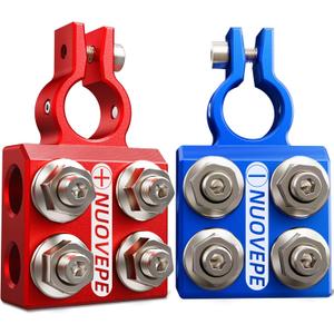 Heavy Duty Battery-Terminal-Connector: 8-Way Car Battery Terminals, Aluminum Corrosion Resistant, 8AWG up to 4/0(XL) AWG Gauge, Fits SAE/DIN/EN Top Post for Car Audio, Winch, Truck, Off-Road