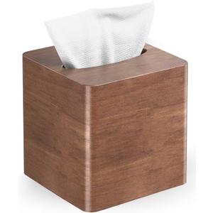 Livelab Tissue Box Cover Square - Oak Wood Tissue Box Holder for Living Room, Dinner Table, Bathroom, Office - Decorative Wooden Cube Facial Tissue Cover for Modern Farmhouse Home Decor | Brown
