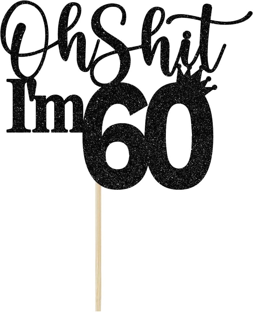60th Birthday Cake Topper, Happy 60th Birthday Cake Decorations, 60 and Fabulous, Cheers to 60 Years, Funny 60th Birthday Party Decorations Black Glitter