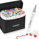 Caliart Markers, 100 Colors Dual Tip Art Markers Sketch Pens Permanent Based, with Case for Adults Artists Drawing Illustration Sketching Coloring (White Barrel)
