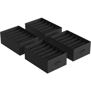 SONGMICS Set of 4 Large Size Wardrobe Clothes Organizers, 6-Compartment Foldable Drawer Organizers with Handles, 16.5 x 11.8 x 6.7 Inches, for Pants, Sweaters, Jeans, Ink Black URUS009B04