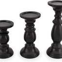 SAMHITA Set of 3 Farmhouse Mango Wood Candle Holders, in Black Finish for Table Centerpiece Candle for Any Room Decor