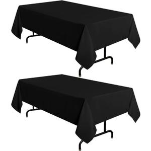 sancua 2 Pack Black Tablecloth 60 x 84 Inch, Rectangle 4 Feet Table Cloth - Stain and Wrinkle Resistant Washable Polyester Table Cover for Dining Tables, Buffet Parties and Camping