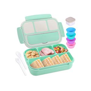 Bento Box Adult Lunch Box, Lunch Containers for Kids Girls Boys with 4 Compartments, Lunchable Food Container with Utensils, Sauce Jar, Muffin Liners, 40 Oz/5 Cup,. only bento box. Blue navy
