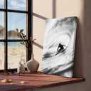 Vintage Black and White Surfing Canvas Wall Art Summer Ocean Wave Poster Extreme Sports Seaside Print for Bedroom Dorm or Home Wall Decor 8x12inch Framed