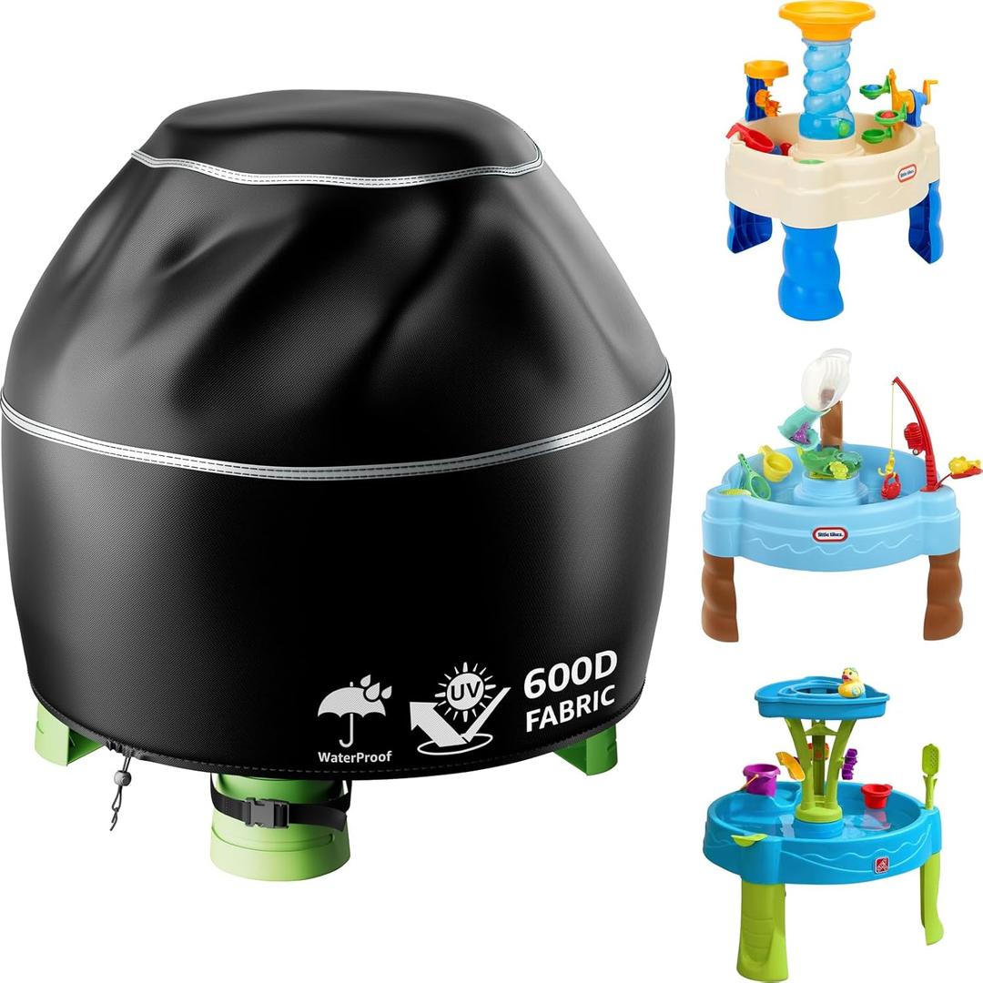 BOLUO Round Kids Water Table Cover for Little Tikes, 600D Heavy Duty Windproof Anti-UV Outdoor Toys Cover Water Table Accessories for toddlers (44.9L*44.9W*30.7H)