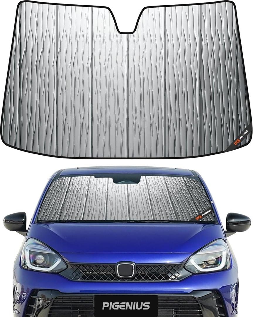 Windshield Sun Shade for Honda Fit 2007-2008,Front Window Sunshade Shield,2-in-1 Reflective Sun Shade,Silver for Summer, Black for Winter