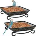 MIXXIDEA Ground Platform Bird Feeder Metal Seed Tray for Outside Garden Wild Bird Feeders with Drainage Holes Great Attracting for Birds and Squirrels, Wonderful Decoration for Backyard  Pack of 2