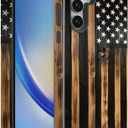 Compatible for Samsung Galaxy A15 5G Case, Dual Layer Heavy Duty 2 in 1 Shockproof Protective Phone Case,Burnt Wood American Flag