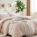 100% Cotton Comforter King Size, Soft Waffle Bedding Set, Pumpkin Brown