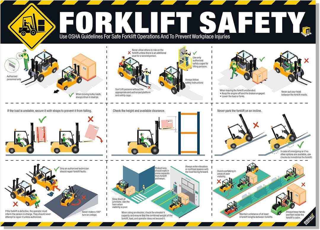 Forklift Safety Poster OSHA Compliance Guide for Workplace & Warehouse, Forklift Operation Rules, Forklifts Safe Rules Poster 18"x24", Industrial Poster Waterproof, Tear-Resistant
