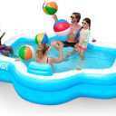 SLOOSH Inflatable Pool for Family with Seats, 120" x 101" x 26" Full-Sized Blow Up Durable Thickened Above Ground Pool with Backrest Cup Holders,Swimming Pools for Backyard Summer Water Lawn, Blue