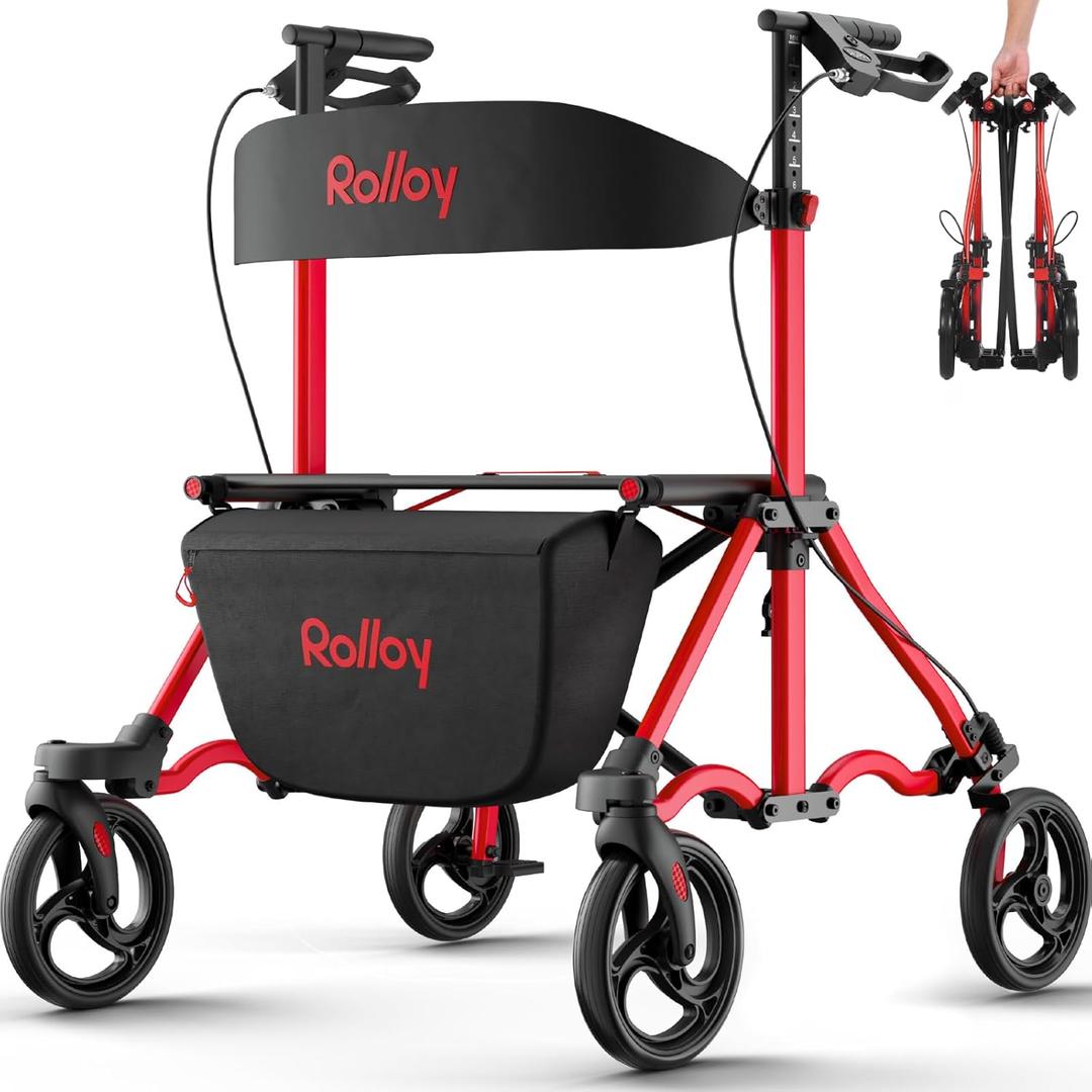 Rollator Walkers for Seniors with Seat, Lightweight Ultra-Compact Travel Rolling Walker, 350lbs Capacity, Heavy-Duty Extra-Wide Seat, Easy Folding, Height Adjustable for Tall Over 6ft, 8" Big Wheels (Red) Rollator Walkers for Seniors with Seat, Lightweight Ultra-Compact Travel Rolling Walker, 350lbs Capacity, Heavy-Duty Extra-Wide Seat, Easy Folding, Height Adjustable for Tall Over 6ft, 8" Big Wheels (Red)