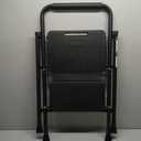2 Step Ladder, Protable Steel Folding Stool with Wide Anti-Slip Pedal, 500lbs Sturdy Steel Ladder, Black