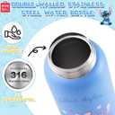 MINISO Disney Stitch Bottle, 20oz Lilo&Stitch Insulated Stainless Steel Bottle, Cartoon Vacuum Insulated Tumbler, Leak Proof Flip Top Stitch Cup for Sport Travel Office (Blue-SDZ)