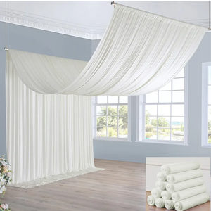 60ft×20ft Ivory Ceiling Drapes for Weddings Parties,12 Panels 5×20ft Long Ceiling Curtain for Tent Canopy,Wrinkle Free Silk Easy to Draping&Hang Ivory Drapes for Event Church Stage Photo Bedroom