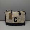 ESVAN Personalized Gifts Canvas Tote Linen Bags Handbags Top Zipper Closure Initial Retro Utility Tote