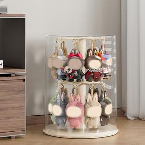 Rotating Display Case - 360° Clear Figure & Keychain Display Case with Dust Proof Cover,for 17/15cm Plush Dolls, Stackable Holder Display Shelf for Collectibles,NO Dolls (Rotate)