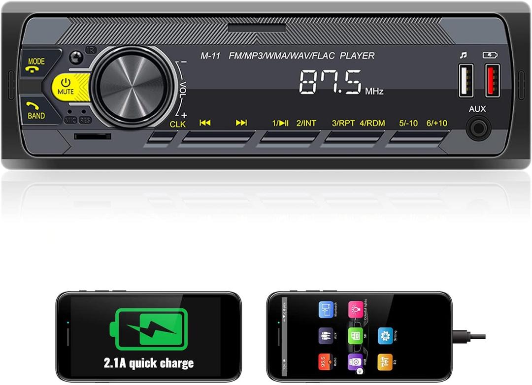 UNITOPSCI Single Din Car Stereo Bluetooth 5.0 Multimedia Audio Receiver, Push to Talk Assistant, Hands-Free Call Voice Control, MP3/FM/AUX in/USB/TF Input APP Control LCD Digital Display