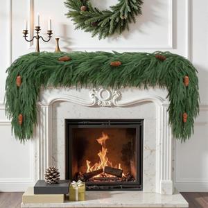 SHareconn 6 Ft Christmas Garlands Norfolk Pine Garland for Mantle Realistic,Real Touch Artificial Greenery Garland for Table,Wall,Stairs Railing,Indoor,Outdoor Holiday Decor Christmas Decorations